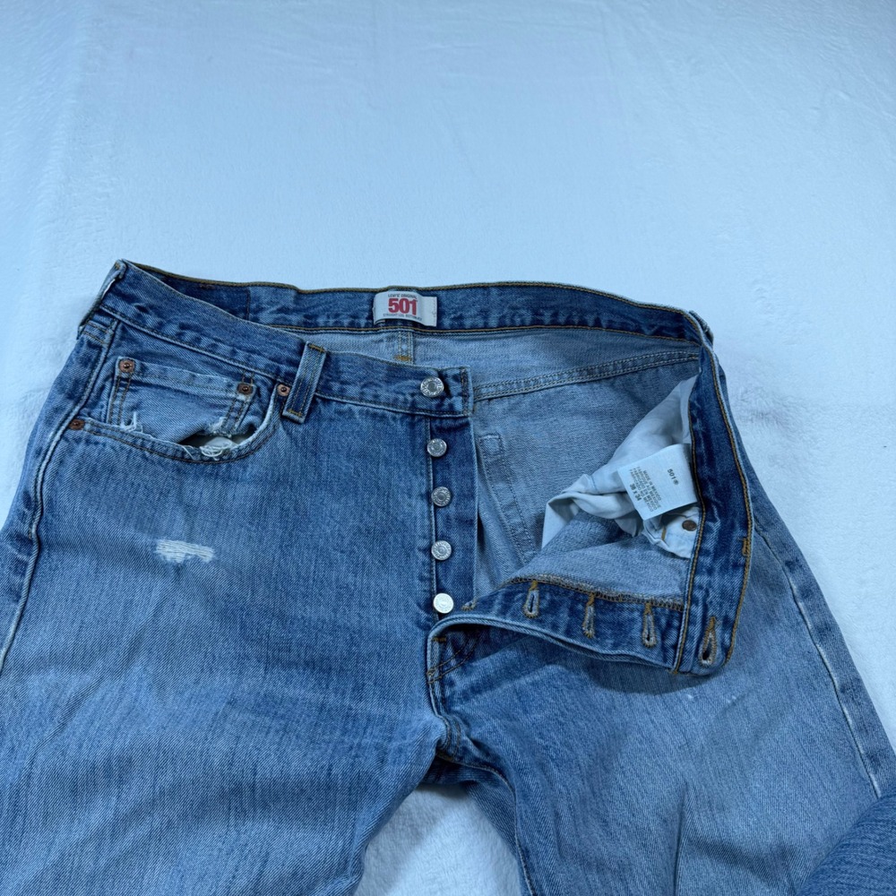 Levi's‎ 501 Original Fit Jeans Mens 36x34 Blue Good Distressed Straight Leg - Picture 5 of 12